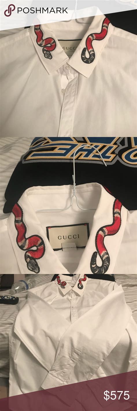 gucci button up with snake on collar|Gucci dress shirt snake.